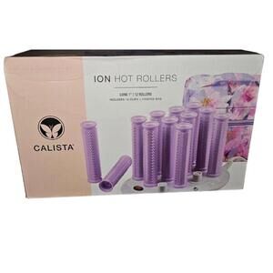 Calista Ion Hot Rollers 12 Rollers Long 1" With Exclusive Floral Travel Bag NEW